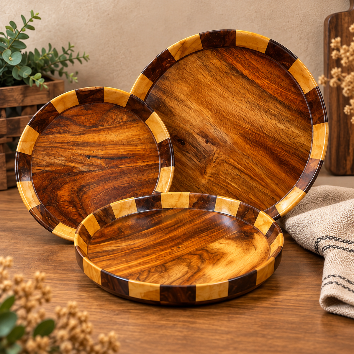 Handmade Wooden Plate Set