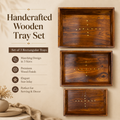 Set of 3 Handcrafted Wooden Serving Trays with Star Inlay