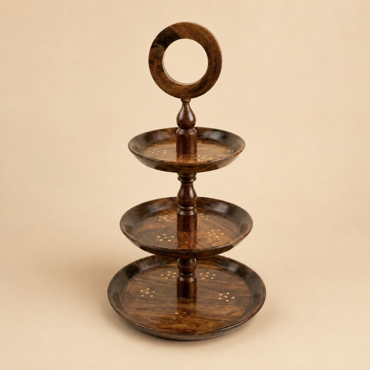 Handcrafted Wooden 3-Tier Cake Stand with Carry Ring – Dessert, Cupcake & Dry Fruit Serving Tray