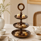 Handcrafted Wooden 3-Tier Cake Stand with Carry Ring – Dessert, Cupcake & Dry Fruit Serving Tray