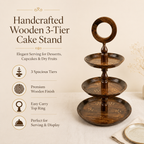 Handcrafted Wooden 3-Tier Cake Stand with Carry Ring – Dessert, Cupcake & Dry Fruit Serving Tray