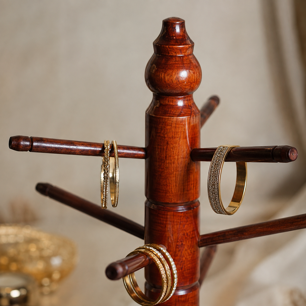 Wooden Bangle Stand with 6 Display Arms – Bracelet & Jewelry Organizer