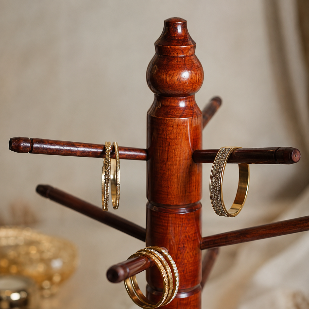 Wooden Bangle Stand with 6 Display Arms – Bracelet & Jewelry Organizer