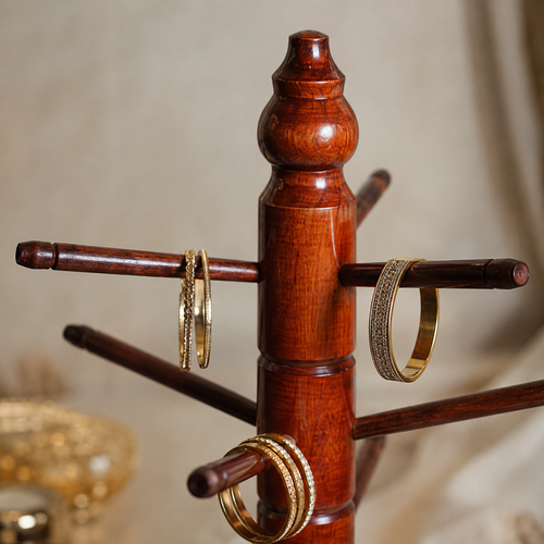 Wooden Bangle Stand with 6 Display Arms – Bracelet & Jewelry Organizer